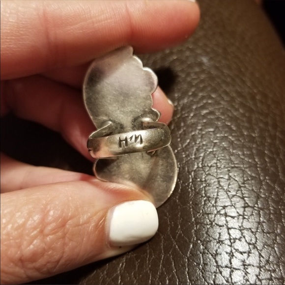 Vintage Navajo Sterling Feather Turquoise Ring - Picture 4 of 4